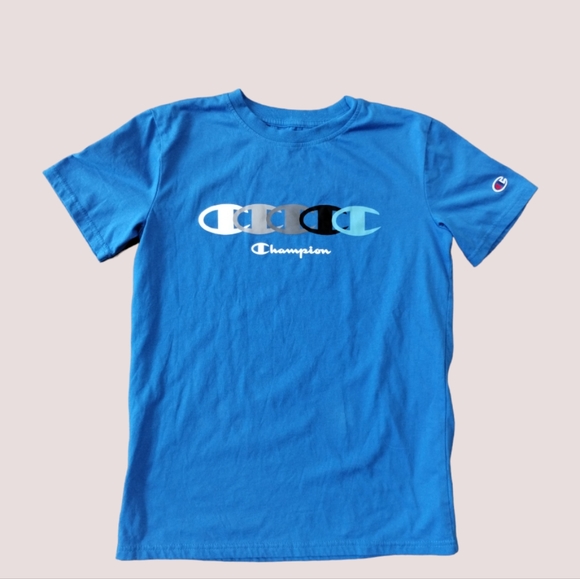 Champion Other - Champion T-Shirt Child Size XL Blue Spell Out Graphic Retro Cotton Short Sleeve